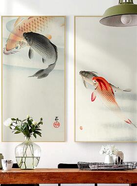 新中式玄关装画走道廊过40657中国风中堂饰挂画水招财鲤鱼茶室风