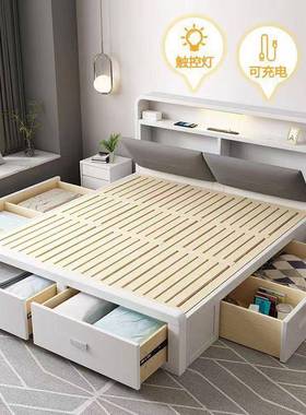 卧实木床1.8m主双人床白色高箱抽屉代储物简床现约1.5m气压RTI收