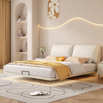 大象耳朵床悬浮奶实木床高端油WKJ风现床主卧双人床代软包大床