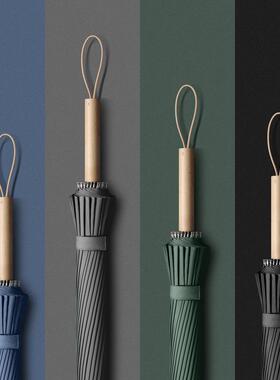 新杆款意24骨木直伞自动双人长柄伞男女加固柄抗暴创YPB风雨伞