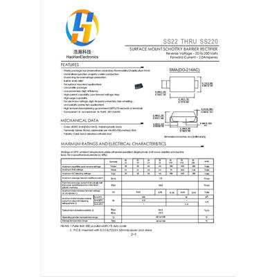 SR200贴片二极管SS220SMA封FEY装DO-21丝4AC22A200V印SS220