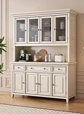 美式家用餐边柜白色阳一台靠酒柜体墙厨房客厅柜储物茶ICO水碗柜