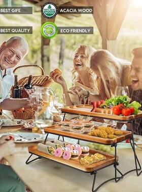 野餐派对多置层物ZPV架桌收面复古相思木铁艺结合三层示架木展质