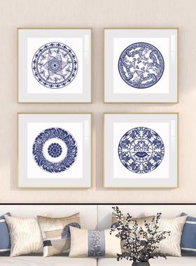 青釉新客厅装饰画EVD蓝中色青花瓷关挂玄画中国风简约餐厅壁画式