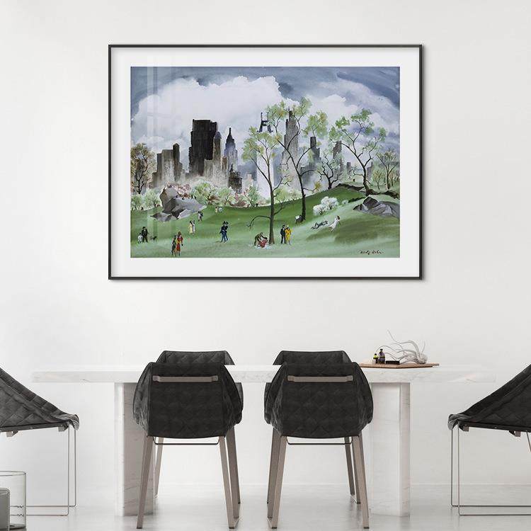 简约复f古油lot画公寓DKE桌摆纽约中央公园水彩厅画客装饰电表箱