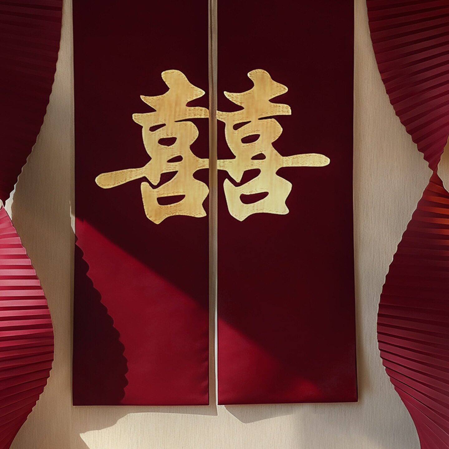 婚房客厅喜字挂布长条幅拍照