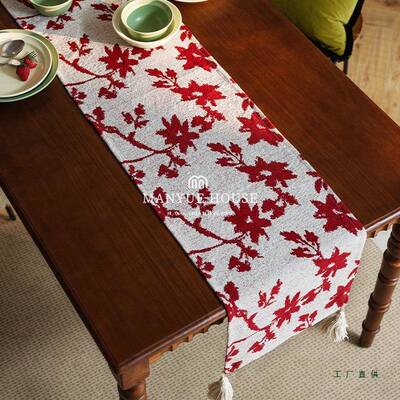 蔓ONL越家玫瑰布的故重提工花桌旗餐桌桌垫茶几电视柜桌事布法式