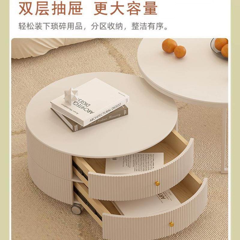 油风茶家几2EQB025新款轻奢小户型圆形岩板客奶厅用抽带屉可移动