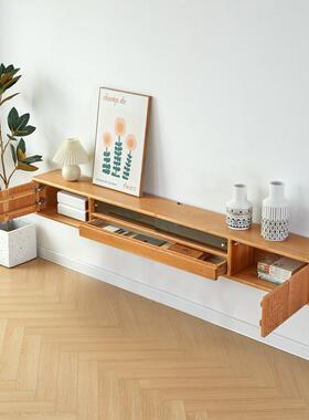 全实木悬空电小视柜客厅柜户型复YDE古樱桃木壁挂式悬电视卧浮室