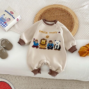 婴儿冬季连体衣0-2岁韩版儿童宝宝纯棉加厚衣服秋冬外穿爬服服装