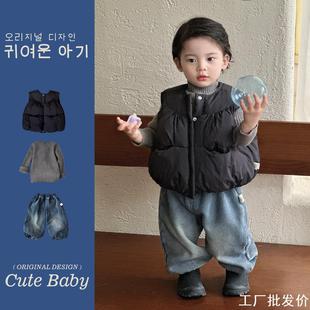 韩国童装1-3岁宝宝套装秋冬马甲坎肩毛衣加绒裤保暖三件套外出服2