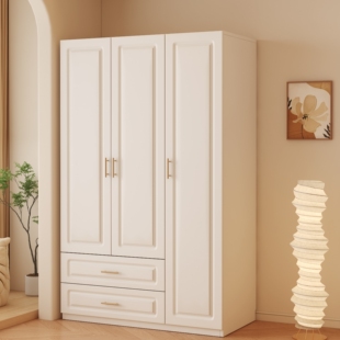 实木衣柜家用卧室奶油风儿童收纳柜子出租房新款 定制衣橱 简易组装