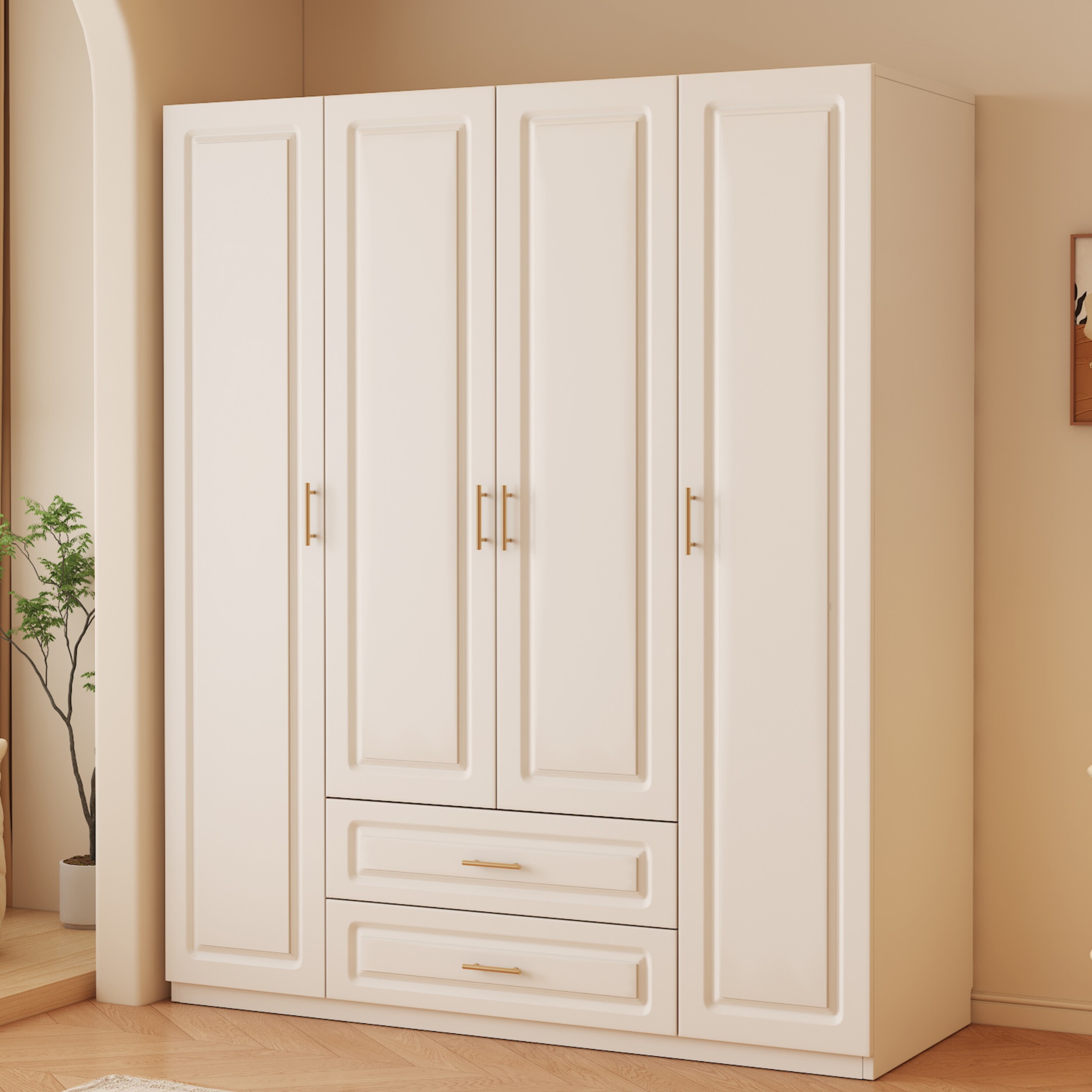 实木衣柜家用卧室奶油风2026新款爆款儿童收纳柜子小户型新型衣橱