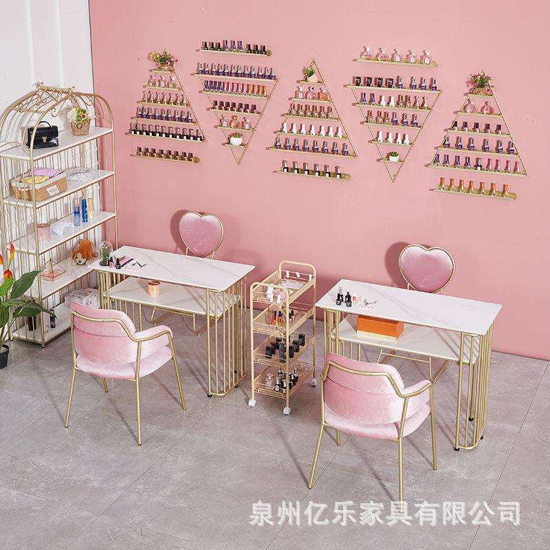 大理石岩板双层美甲桌化妆店修甲台桌椅组合双人可用