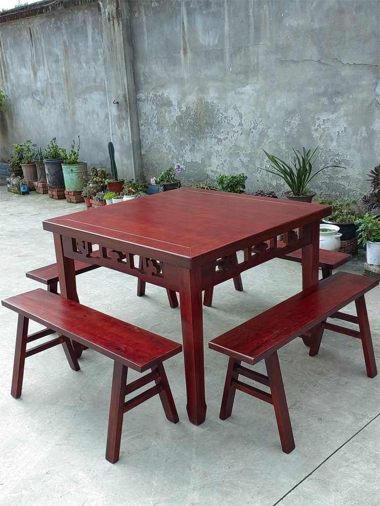 八仙桌农家乐餐桌家用仿古四方桌子实木饭店正方形碳化木简约中式