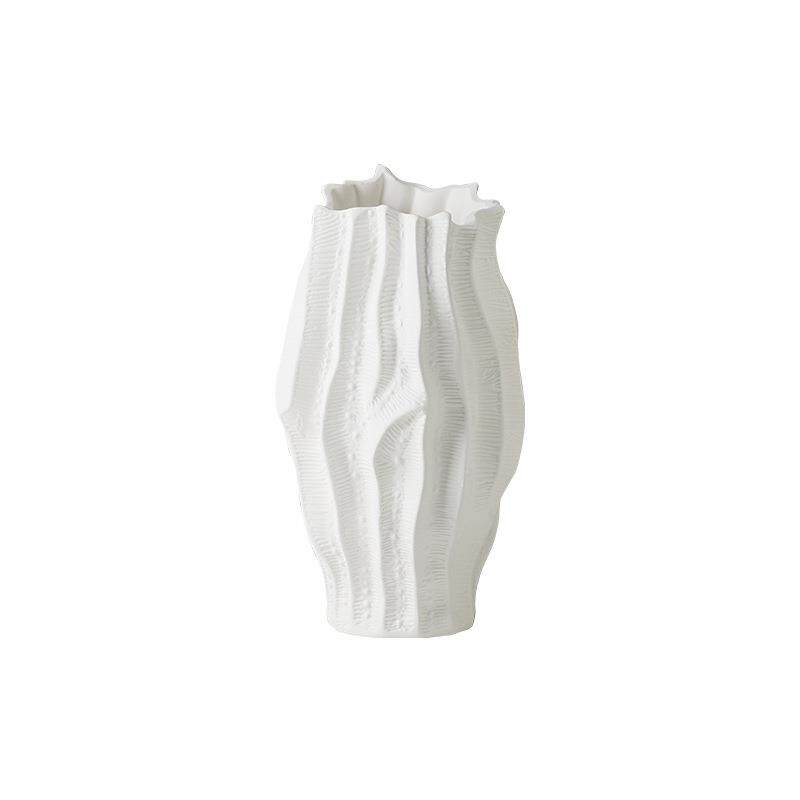 现代简约珍珠色陶瓷珊瑚纹理几何插花器花瓶工艺品摆件样板房饰品