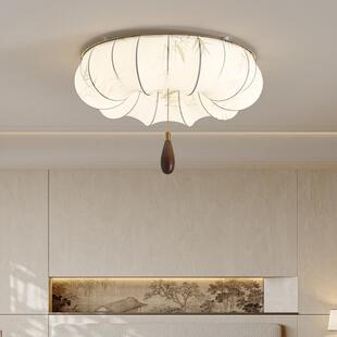 宋氏美学主卧室灯中古风吸顶灯法式复古风客厅书房竹叶布艺吸顶灯