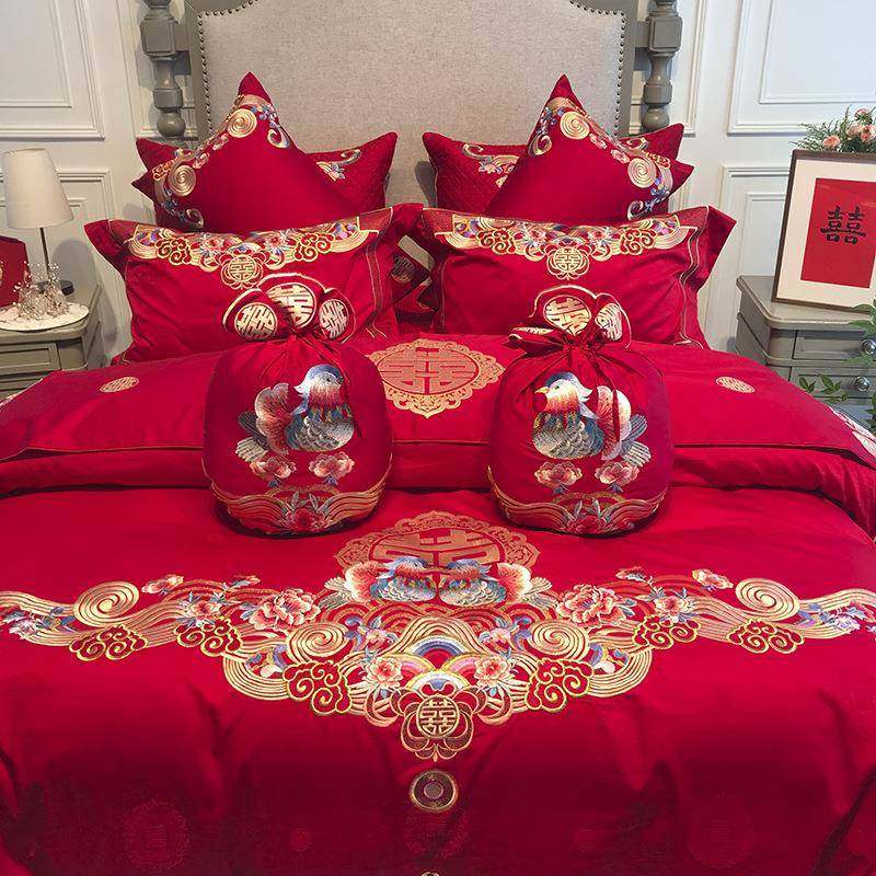 结婚红色四件套长绒棉刺绣婚庆家纺结婚四件套床上用品鸳鸯戏水,纺织面料/辅料/配套,纺织机械配件,淘宝优惠券,粉丝福利购,淘宝优惠卷