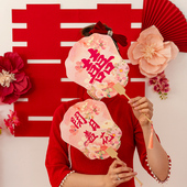 婚礼姐妹迎亲伴娘秀禾团扇结婚新娘红色新婚喜扇接亲拍照道具用品