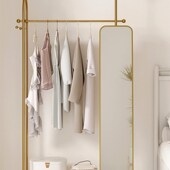 卧室落地全身镜挂衣架可旋转移动家用晾衣架带穿衣镜子一体衣帽架