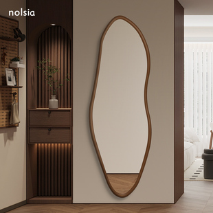 中古风实木全身镜子挂墙复古异形穿衣镜家用客厅玄关装 饰镜子贴墙