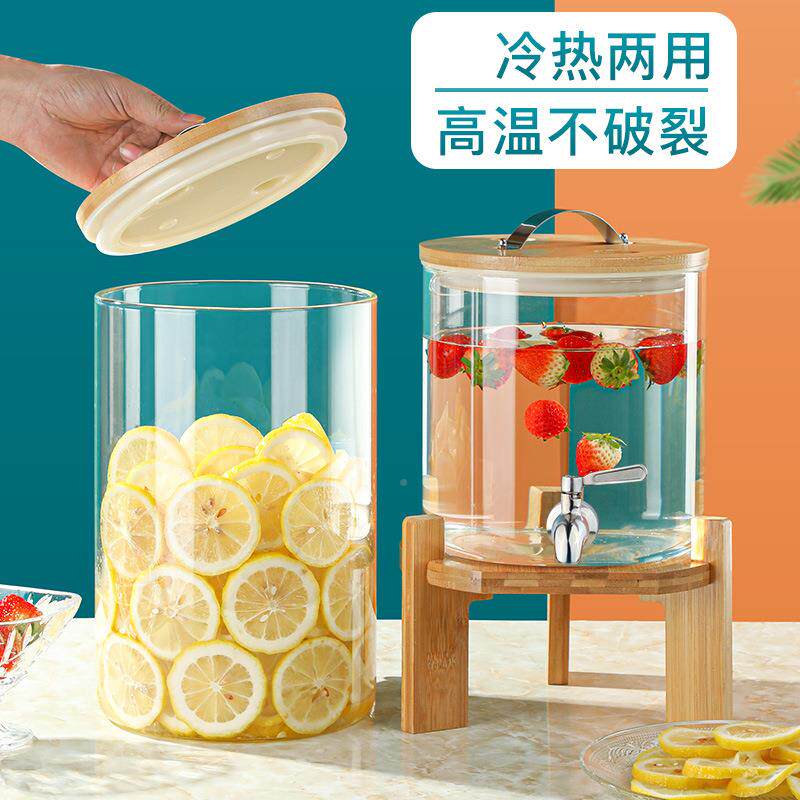 耐热璃果料汁JG-16890玻缸大鼎容量凉水壶柠檬汽水饮桶冷饮机果汁