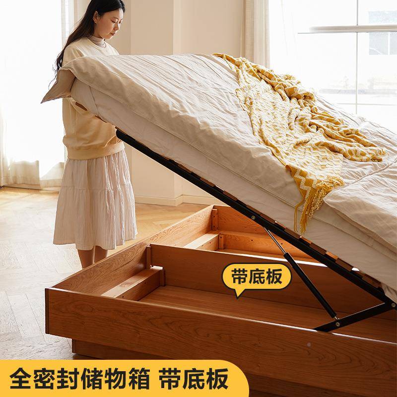 全实木箱体床18米双人储桃物床木悬蜡油1.5/1.2收纳.浮OW12床樱木