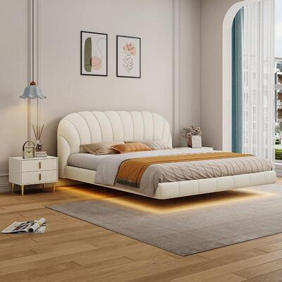 奶油风技科HNF布浮床现代简约悬意式奢双人极简轻高端泰迪绒婚床