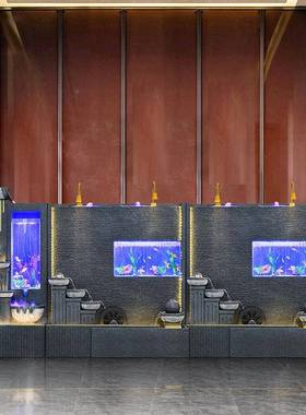 厅轻奢流简约水喷泉鱼缸落地tb-76055摆件客公室水幕墙假山循环办