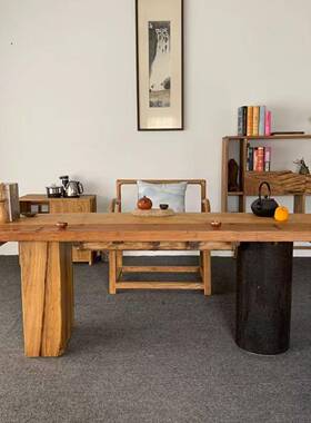 实木长桌门OOS板桌民公宿怀旧老榆木复吧台茶桌风办化纹理中式古