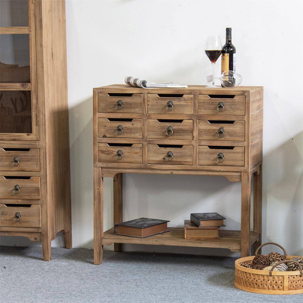 美式复古AHRS0016实木餐柜组合民宿酒店客边装饰边柜田园餐风老古