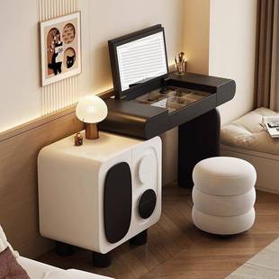 黑白猫梳妆台小型实木户化妆桌卧室奶油复古风斗熊柜一新款体764