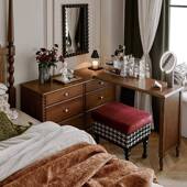 法式 古中古收风实木化妆可伸缩卧OTP室梳妆台一体纳柜复小户型转