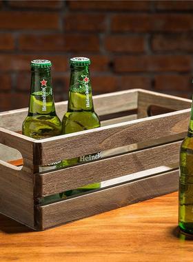 做旧木箱箱酒木质收纳列箱复古储物红装饰箱陈箱镂空板条箱S112木