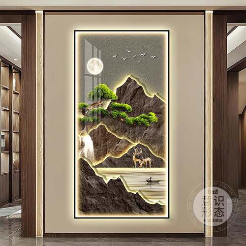 代关轻奢现玄装山饰画led灯入户正HS-07010对门壁画背有靠走廊过