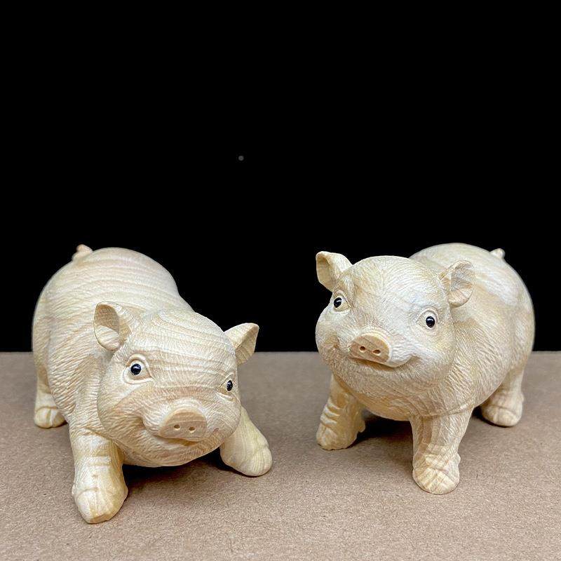小文叶黄杨木SPI雕家创意中居式生肖猪福艺猪送礼摆件实木玩把件