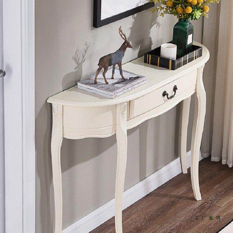 实木关玄柜美式半圆靠墙玄户985关简约欧式玄关桌台入过道装饰轻