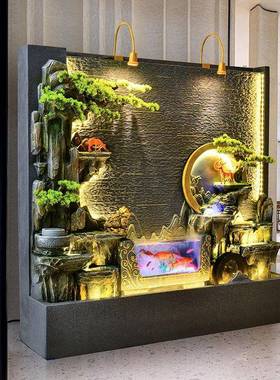 水公幕墙鱼缸流水屏办室隔关断玄假山背景庭FTX院喷泉景观装饰摆