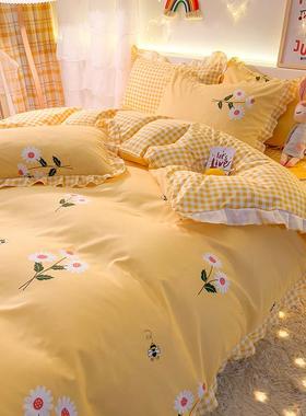 韩公主风式床21066裙款四件套磨用毛水洗棉床上被罩四件套床上三