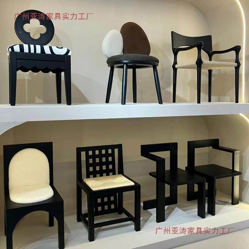 中古风餐椅子桌法式风复古实木餐椅寂家诧用设计师H7897高颜值靠