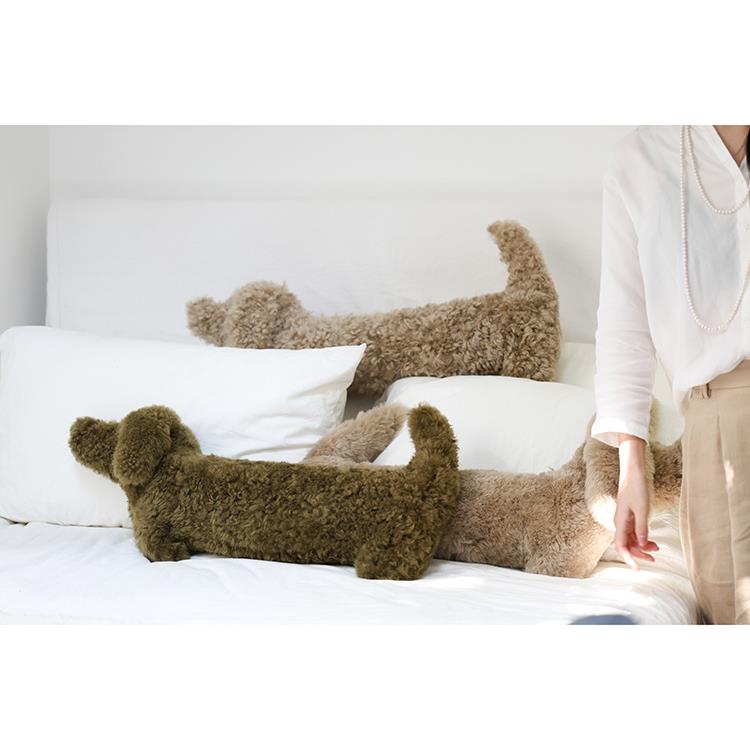 111V柔淡可/中古橄绿天F77JT5S6可然滩羊毛腊肠犬温狗榄条形腰枕
