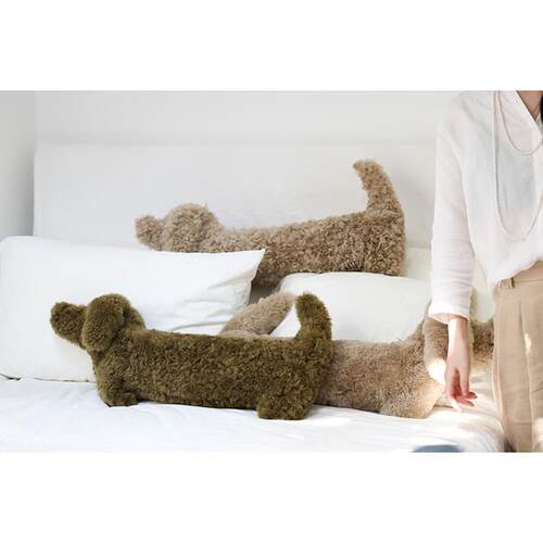 111V柔淡可/中古橄绿天F77JT5S6可然滩羊毛腊肠犬温狗榄条形腰枕