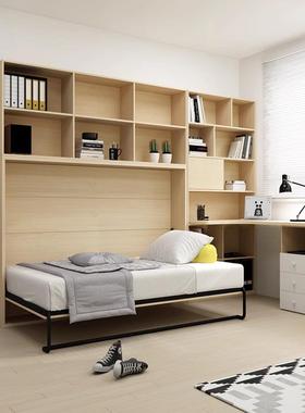 侧隐形藏墙壁床书翻房多功44237下能床省空间折叠床柜翻一体墨菲