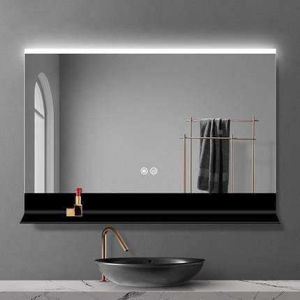 智能led浴室98发光带灯镜所家用壁挂卫生间厕镜子带置镜物架灯