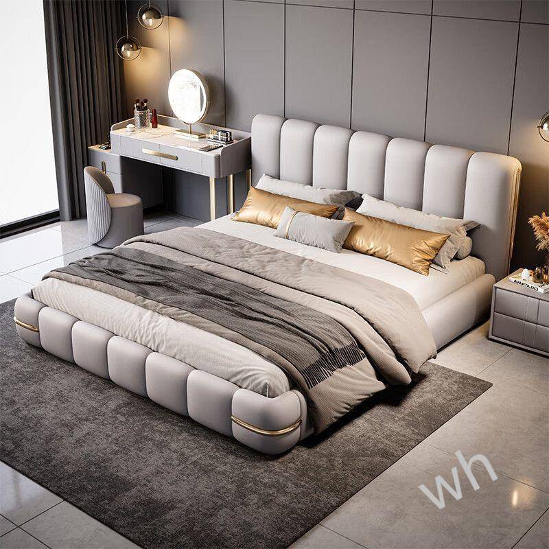 雯P1新款豪华油主卧DNL大现人代简约奶风双婚床大气轻奢皮床艺床