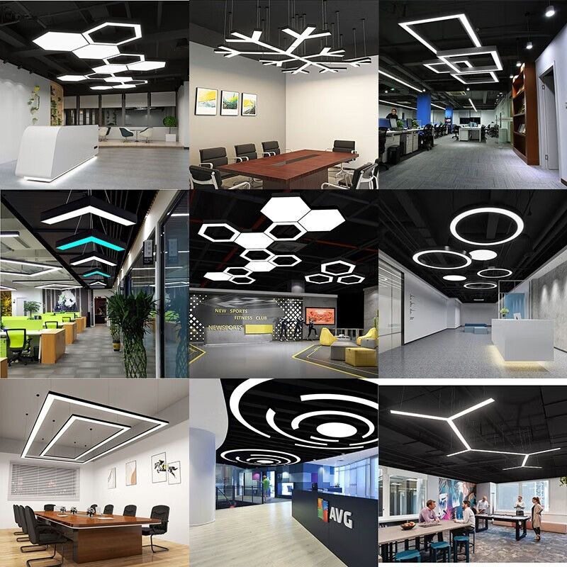 led吊灯办公室展厅会议前台大厅长方形无缝拼接工程异形灯具