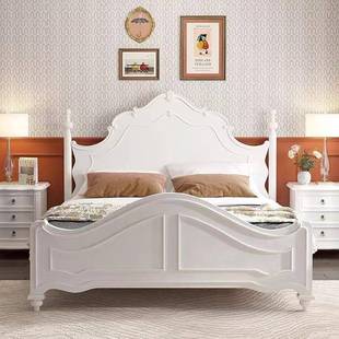 美式 轻奢公主床双人床 复古实木床1.8米现代简约主卧白色1.5米法式