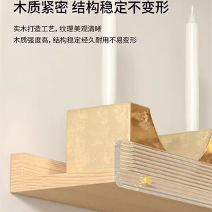 新设计亚力克墙上置物架实木免打孔客厅一字隔板电视背景装饰美甲