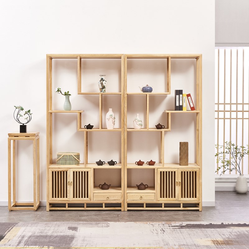 中式实木博古架白蜡木茶叶柜隔断柜置物架茶室禅意茶叶架书架酒柜