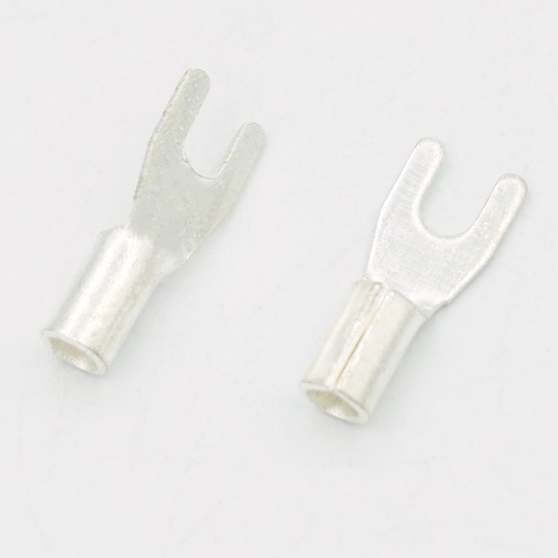 UT1-2叉型冷压接线端子U型Y形裸端头镀银铜线耳1平方线鼻子M2端子